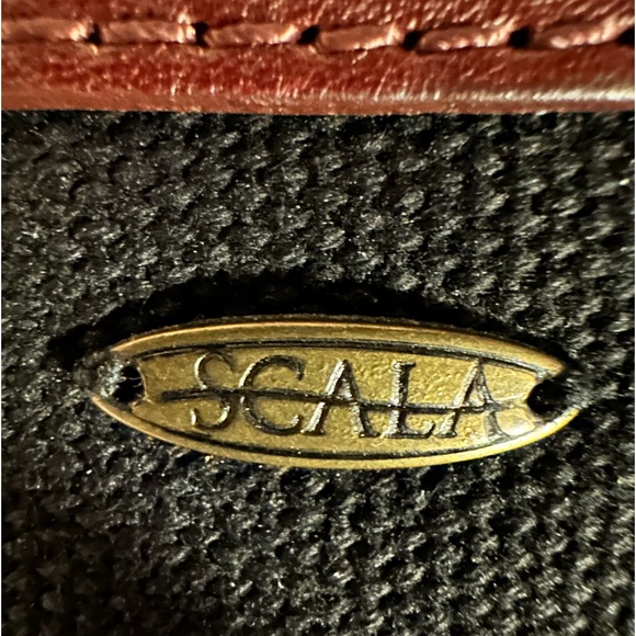 Scala Embroidered Twin Palms and Pineapple Black with Brown Leather Trim Handbag - Picture 4 of 15